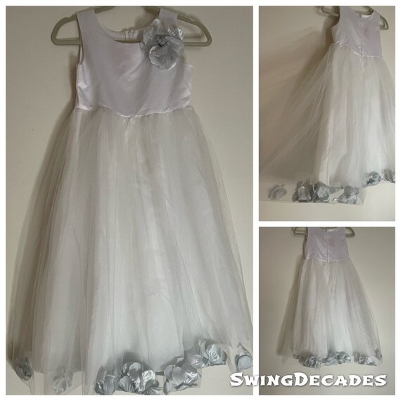White Chiffon with Silver Flower Girls Dress  in … - image 1