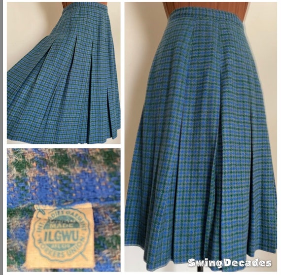Pleated School Girl Skirt in Blue, Green & Gray P… - image 1