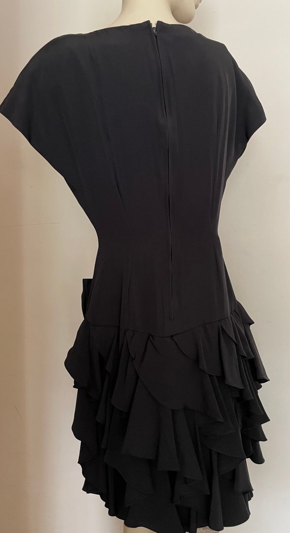 80s Black Crepe Early Patra Prom Dress with Hip B… - image 4