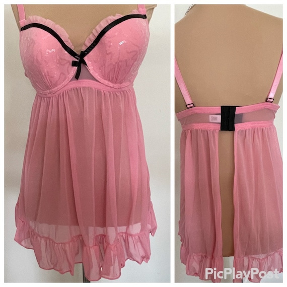 Sweet Hot Pink Babydoll Push-up Lingerie Top by Passion Sexy and Sweet in  XL Large Plus Size 