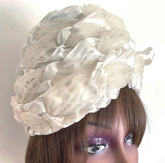 60s Couture Vintage White Straw Beehive Style Hat From 