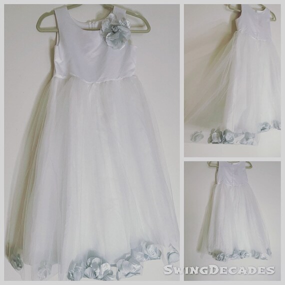 White Chiffon with Silver Flower Girls Dress  in … - image 2