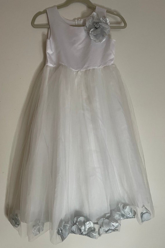 White Chiffon with Silver Flower Girls Dress  in … - image 4
