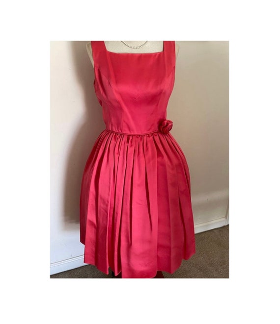 1960s satin dress Marty Modell 1960s Embellished Pink Satin Cocktail Dress Featherstone Vintage
