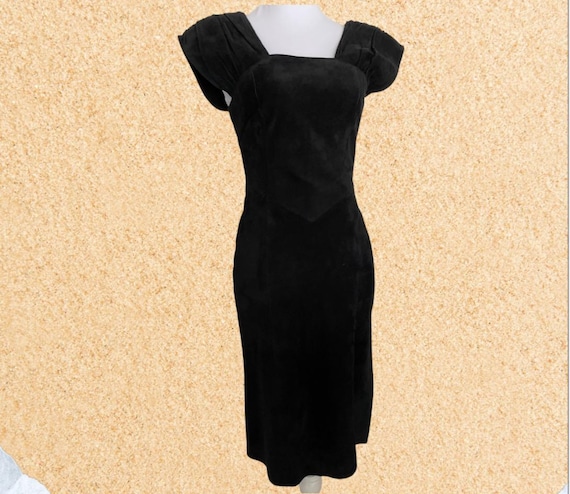 black suede bodycon dress THE MYSTYLEMODE BLACK SUEDE SPAGHETTI DOUBLE LINED ZIPPER BACK MIDI DR