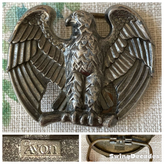 1982 Avon American Eagle Belt Buckle In Pewter Co… - image 1