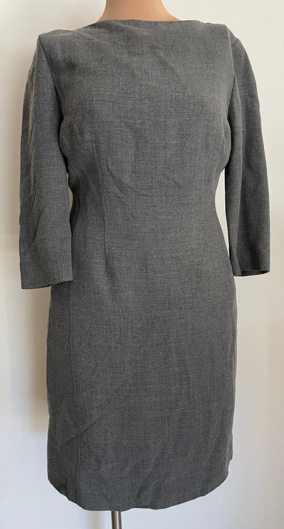 Sweet Designer Pencil Dress in Gray Wool Blend By… - image 3