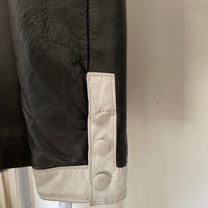 80s Black and White Soft Leather Vintage Jacket with Fitted Style, Zip Front, Cuffed Sleeves, Slash Pockets by Tannery West XS Extra Small image 4