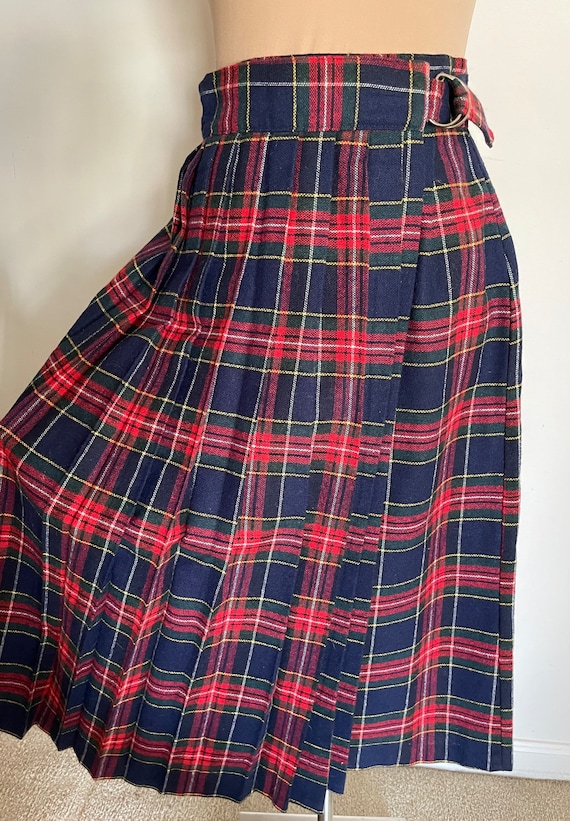 Wool Blend Long Pleated Wrap Around Skirt in Red,black, Blue