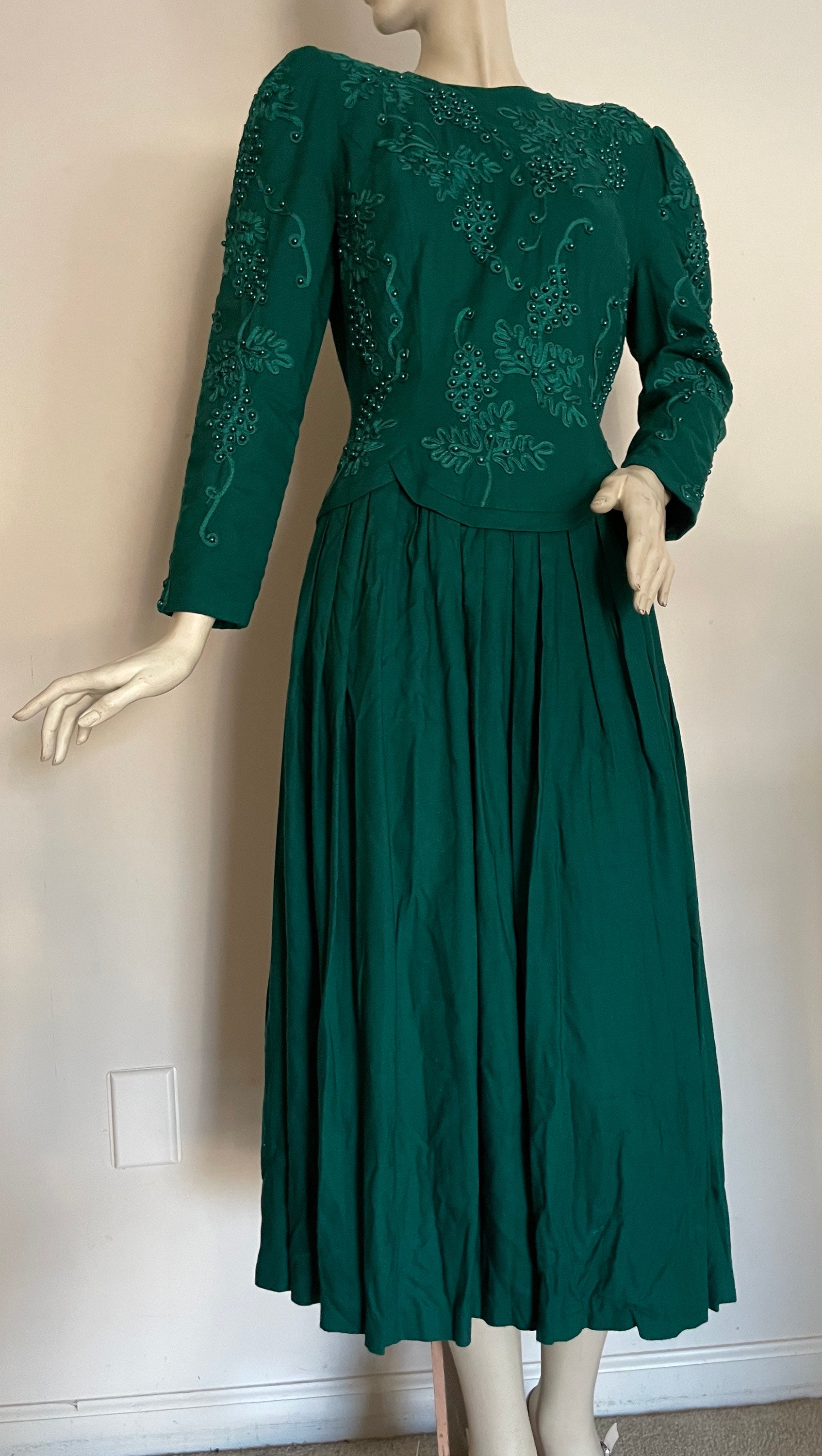 Rich Green 80s Formal Midi Dress With Full Skirt by Marie St - Etsy