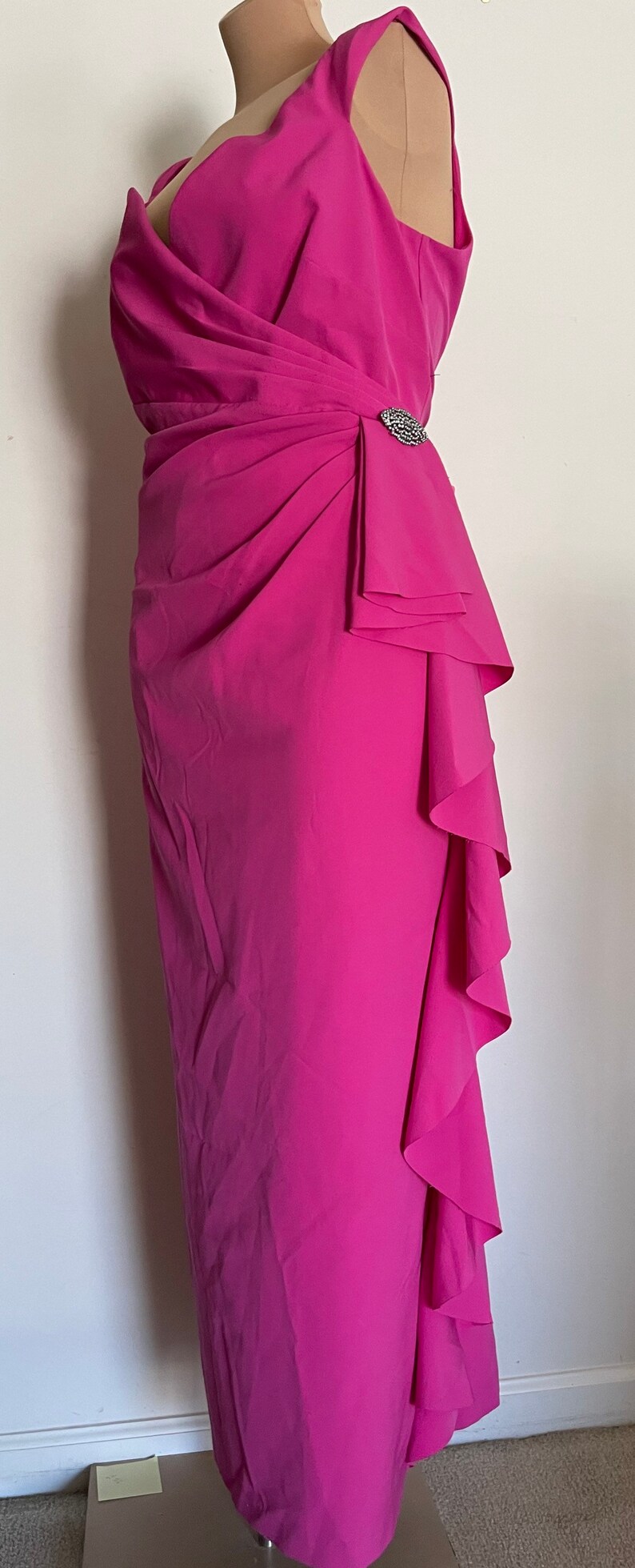 Amazing Designer Hot Pink Gown With Deep V Neckline Ruffled - Etsy