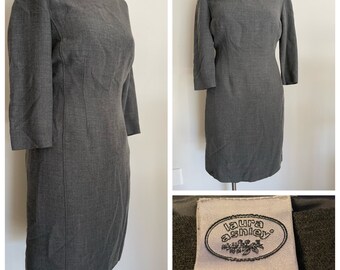 Sweet Designer Pencil Dress in Gray Wool Blend By Laura Ashley. Excellent Vintage Condition Never Worn Large Size 14