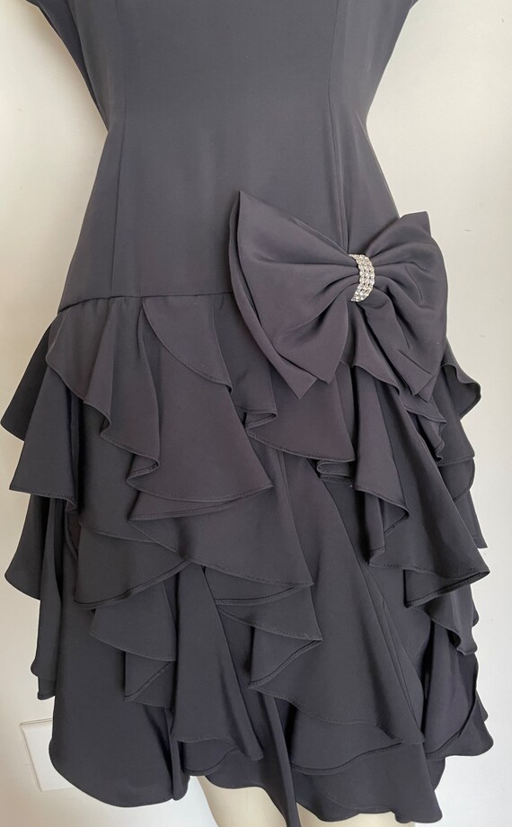 80s Black Crepe Early Patra Prom Dress with Hip B… - image 5