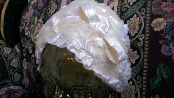60s Couture Vintage White Straw Beehive Style Hat… - image 2