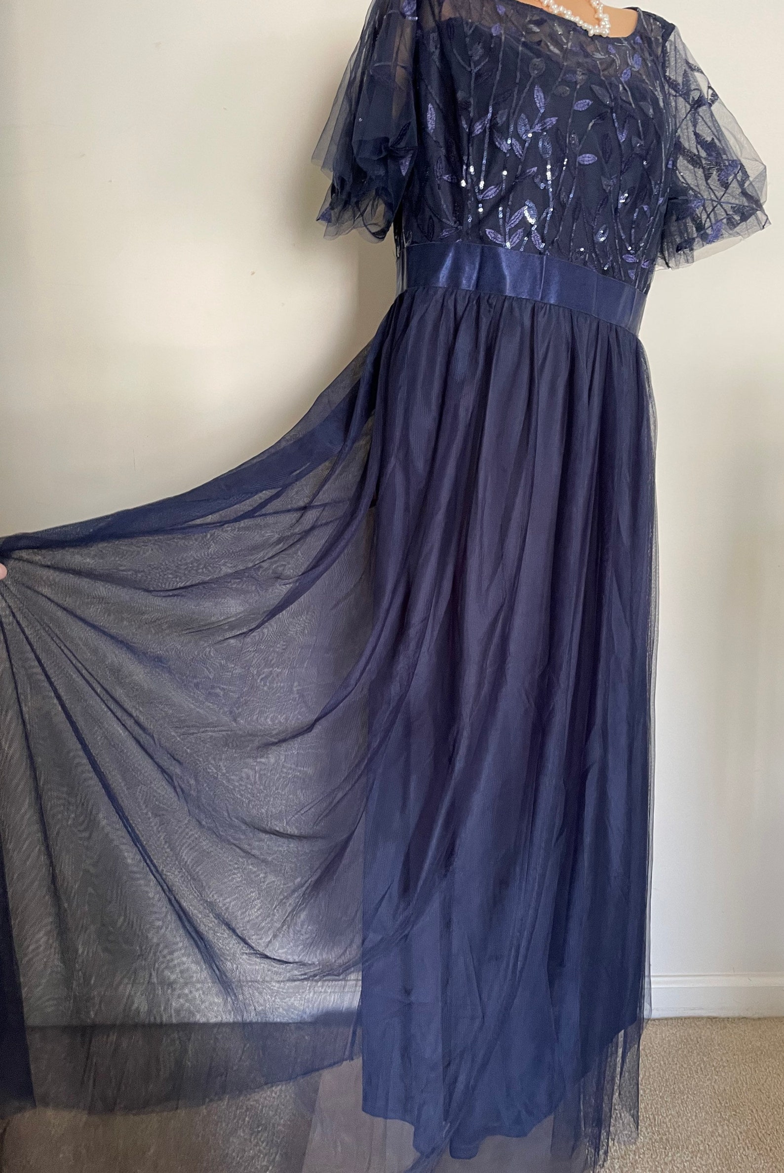 Beautiful Rich Blue Gown With Angel Wing Sleeves Sweeping - Etsy