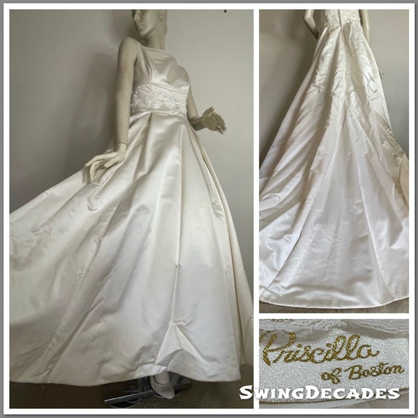 Cream Off White Wedding Gown with Smooth Train and Fitted Top Priscilla of Boston Small/Medium Great Vintage Condition