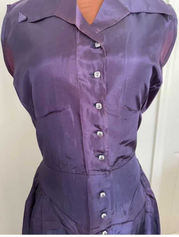 Dazzling 40s Rich Purple Taffeta Dress with Full … - image 3