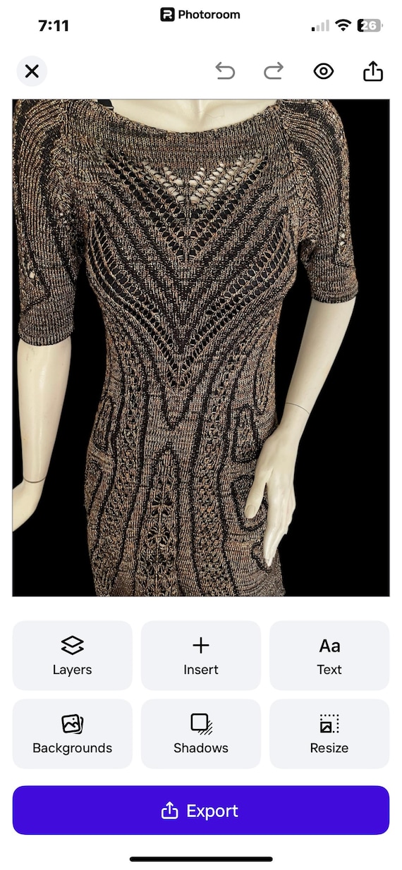 SexyMetallic Gold Knit Art Deco Style By Cecilia Prado Unlined Sheer Lurex P/Small Excellent Vintage Cond