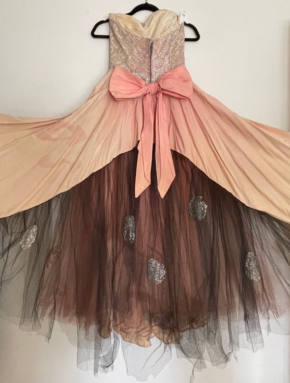 Sale 50s Designer Dress by Doop’s in Peach, Black 