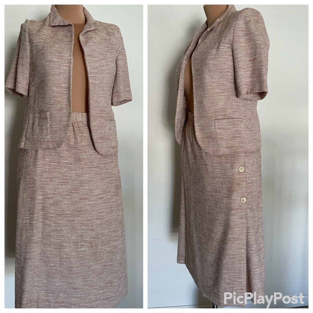 Doncaster Custom Cut Suit, Cream & Red Stripes, Short Sleeved Jacket