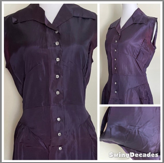 Dazzling 40s Rich Purple Taffeta Dress with Full … - image 7
