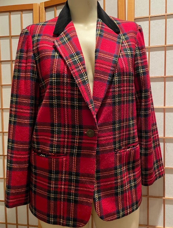 Festive Vintage Red Tartan Plaid Jacket with Blac… - image 3