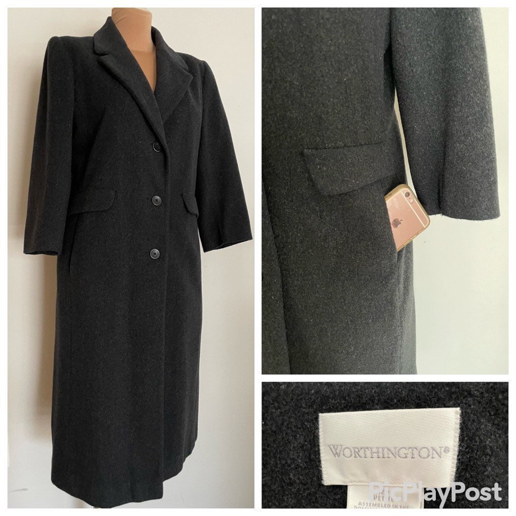 Fantastic Wool Long Coat by Worthington Petite Large Size Great Vintage Condition