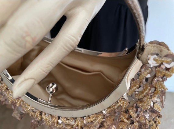 Sparkling Gold Beaded Purse With Circular Handle … - image 9