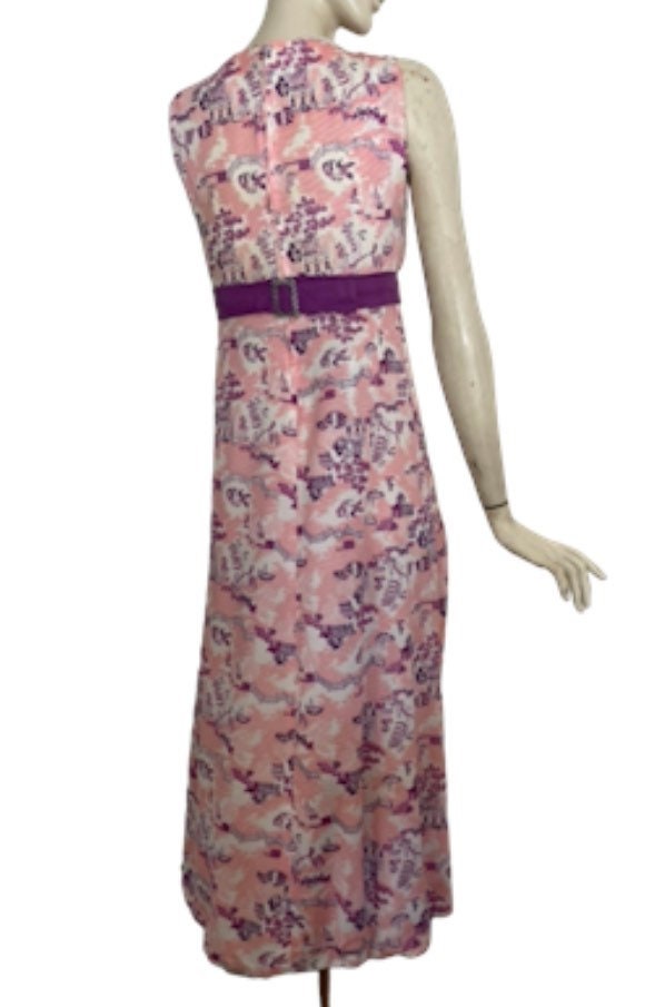 70s Maxi Dress Asian Print Birds Flowers & Pagodas S main image 1