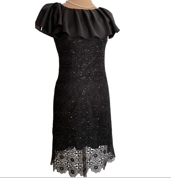 black midi dress with 3 4 sleeves Black Shimmering 3/4 Sleeve A-Line Midi Dress