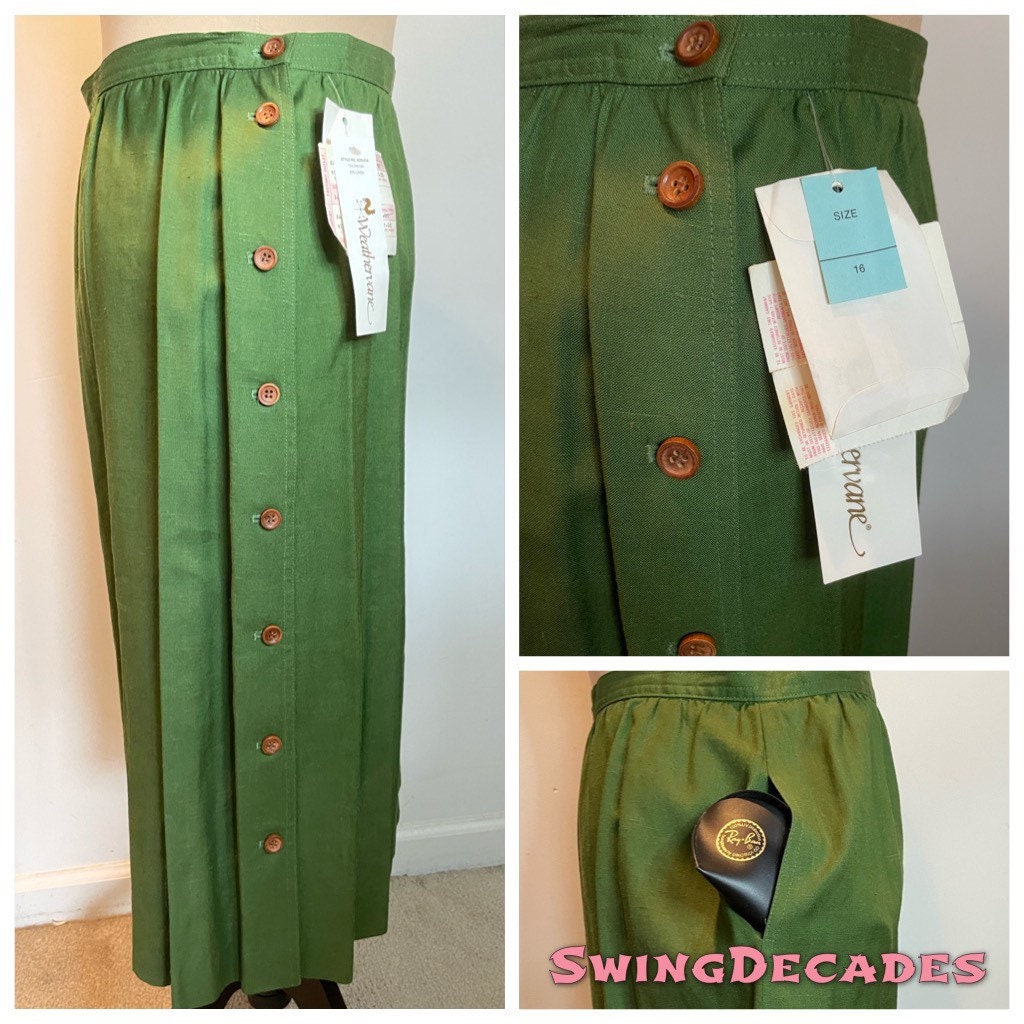 Green MIDI Length Button Wrap Skirt by Weather Vane in Linen Style Excellent Condition Labeled Size 16 Never Worn New With Tag Etsy