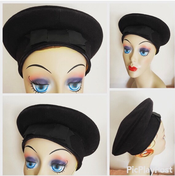 Ladies 40s Wool Felt Hat Much Like WW11 Navy Flat Cap in Great Condition Etsy