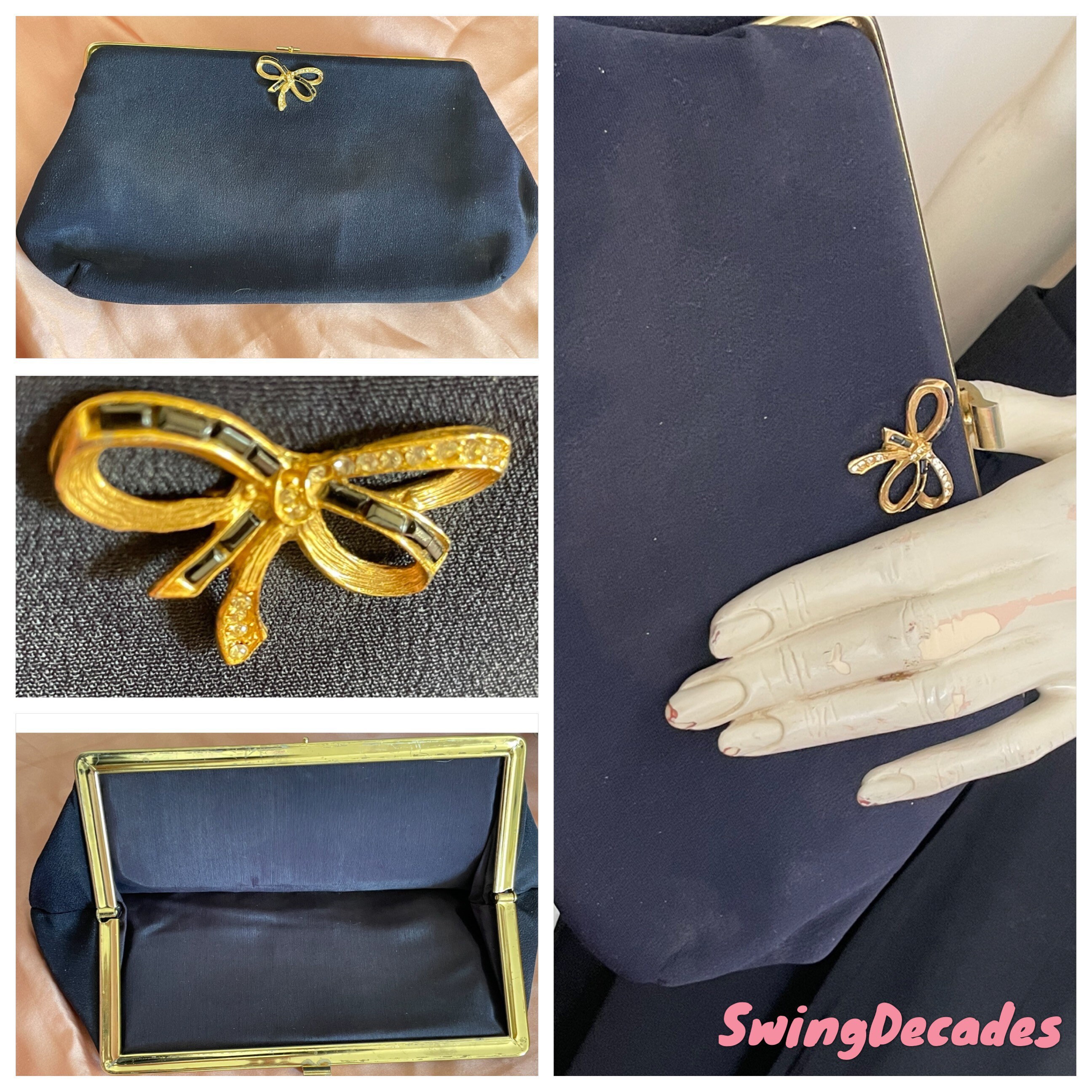 Vintage 50s 60s Ingber Bow Designer Purse Handbag W Coin Purse 