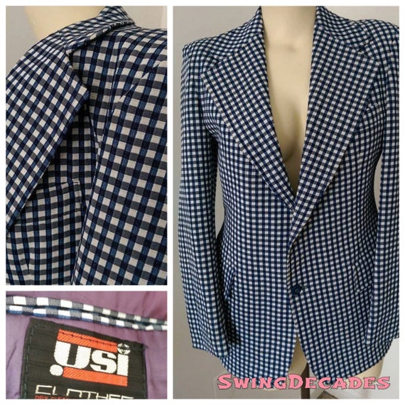 70s Black and White Checked Mens Jacket by USI Cl… - image 1