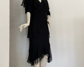 RARE Holly’s Harp Ruffled Layers Dress with Cape Style Layers Vintage 80s in Excellent Condition Medium Size