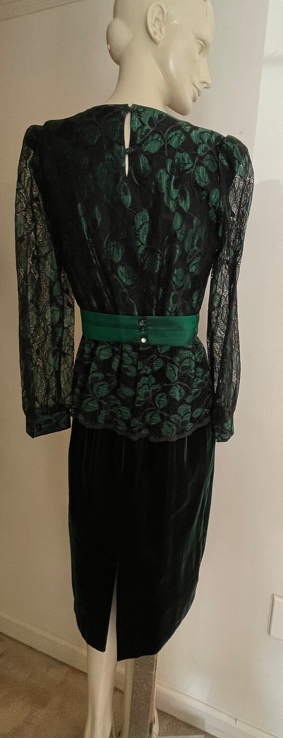 Great 80s Green Velvet with Lace Top Formal Prom … - image 8