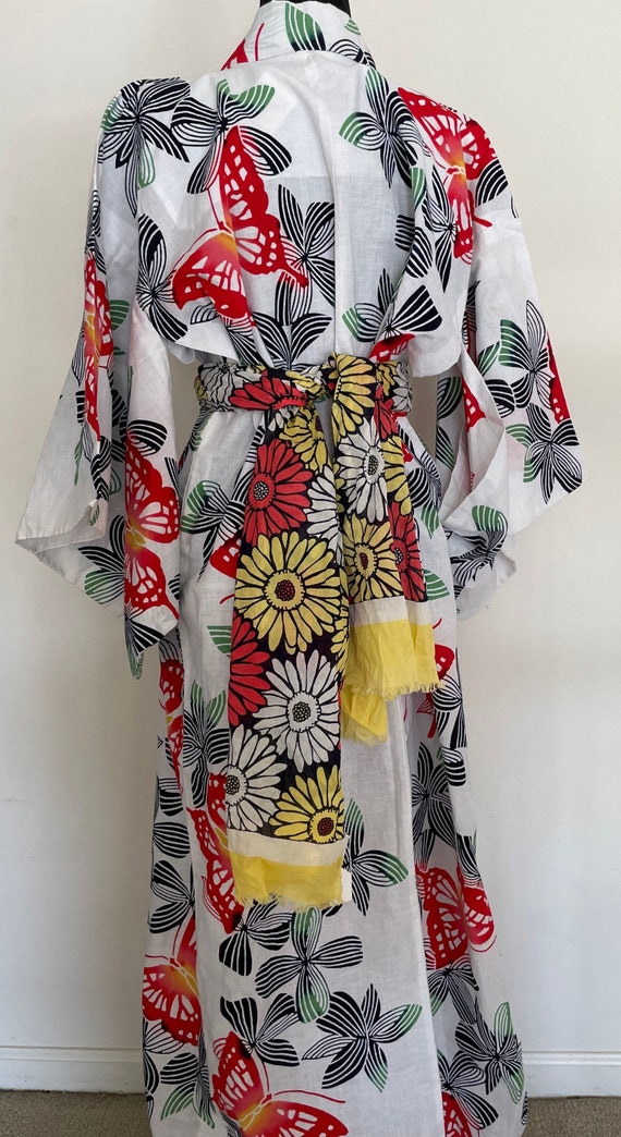 Crisp Cotton Kimono Style Long Robe with Butterfl… - image 8