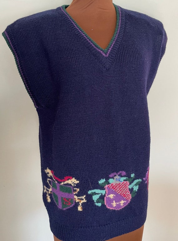 Vintage Sweater Vest in Blue with Coats Of Arms b… - image 2