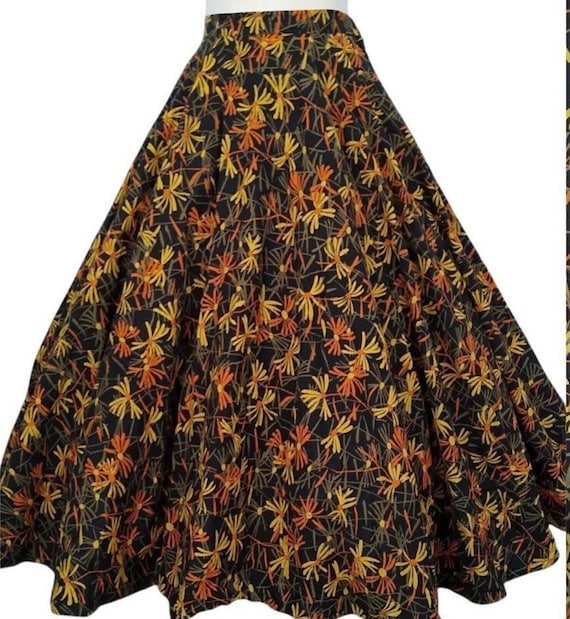 50s Full Circle Cotton Skirt with Bright Wispy Fl… - image 8