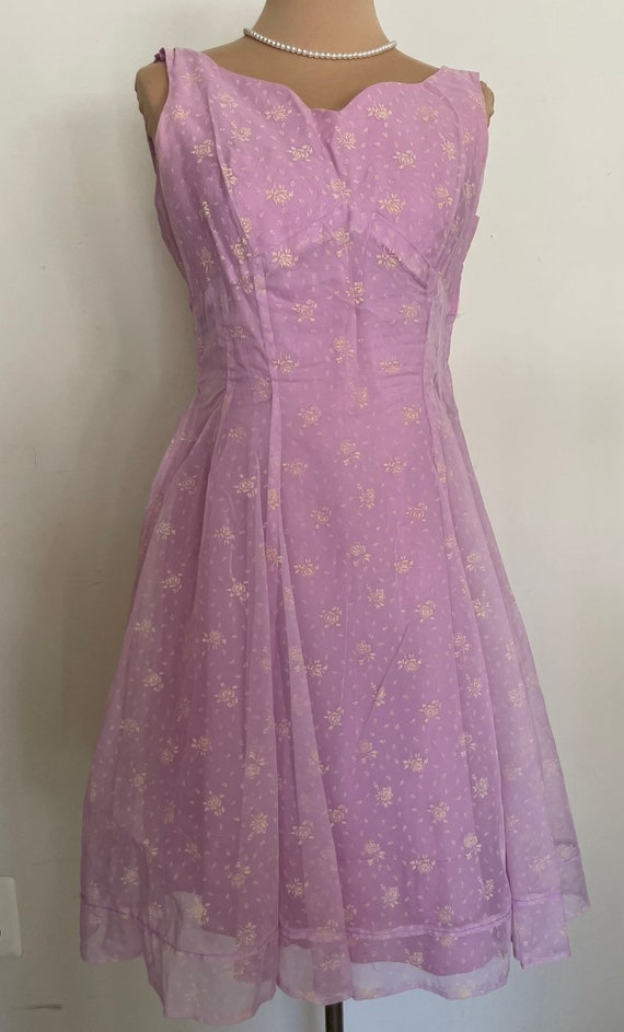 Crisp Flocked Lilac MidCentury Two Piece Dress an… - image 5