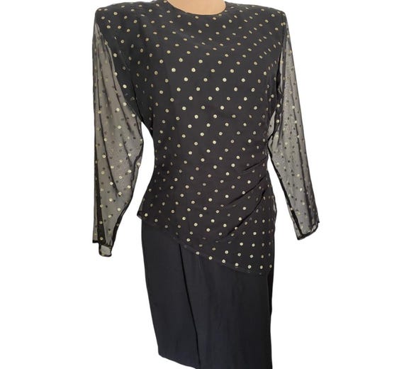 Stunning 80s Polka Dot Pencil Dress in Black and Gold in Excellent  Condition - Etsy