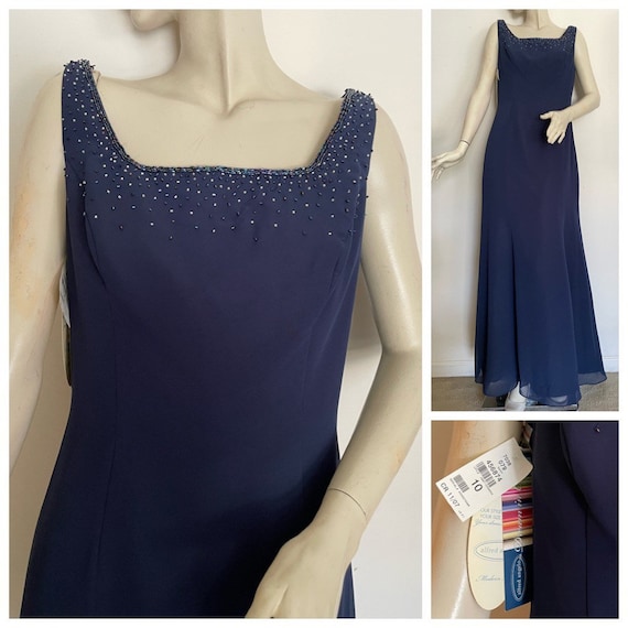 Striking Deep Blue Formal Dress with Beaded Trim … - image 1