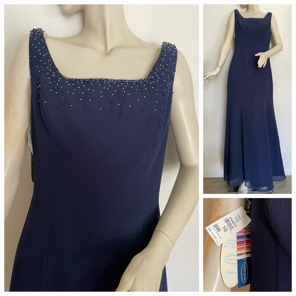 Striking Deep Blue Formal Dress with Beaded Trim by Alfred Angelo Medium Size 10 Never Worn New w/tags Excellent Condition