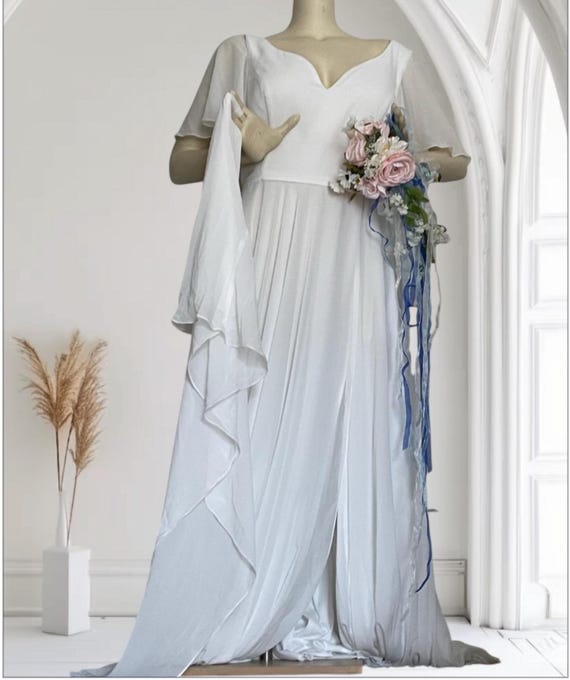White Chiffon Formal Wedding Gown With Angel Wing Sleeves in White Plus  Size 22 in Excellent Vintage Condition - Etsy