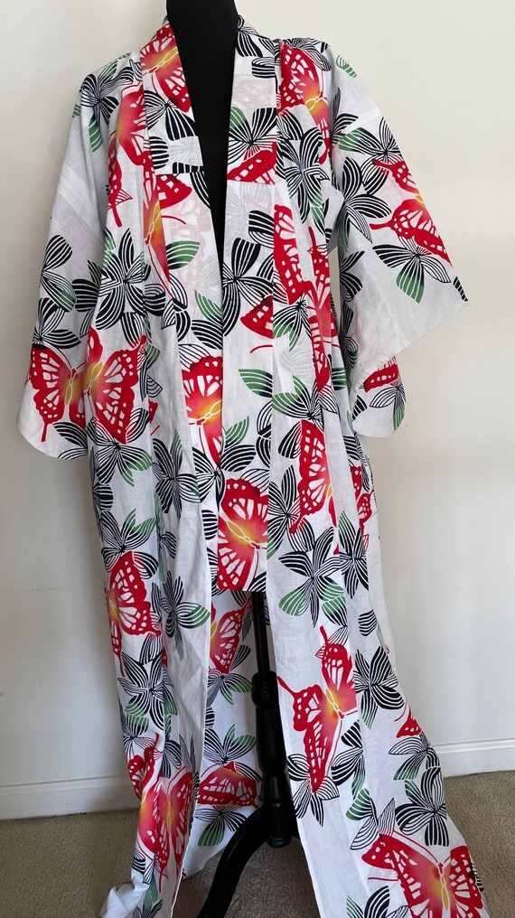 Crisp Cotton Kimono Style Long Robe with Butterfl… - image 7