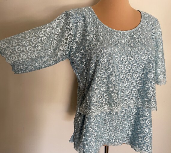 XL Light Blue Lace Formal Top in Large Size Never… - image 5