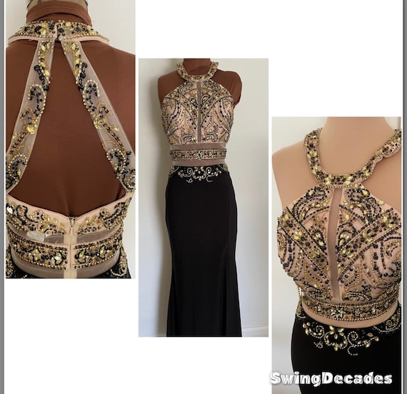 Amazing Cleopatra Influenced beaded Halter Gown w… - image 1