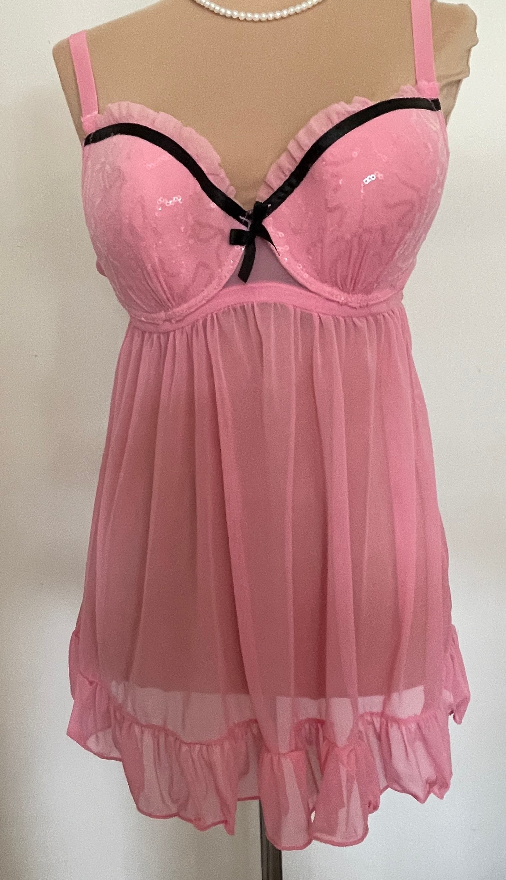 Sweet Hot Pink Babydoll Push-up Lingerie Top by Passion Sexy and Sweet in  XL Large Plus Size 