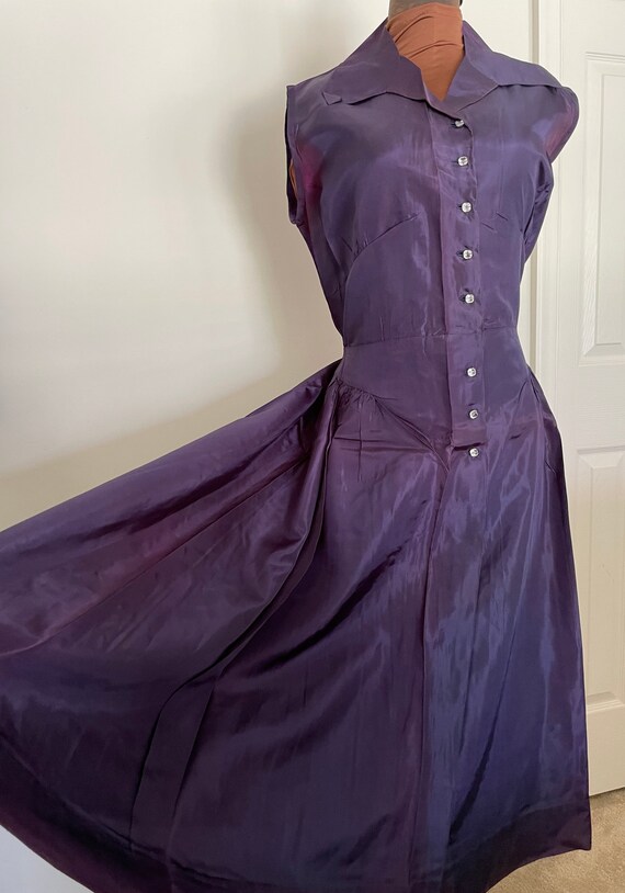 Dazzling 40s Rich Purple Taffeta Dress with Full … - image 6