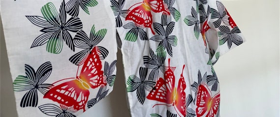 Crisp Cotton Kimono Style Long Robe with Butterfl… - image 5